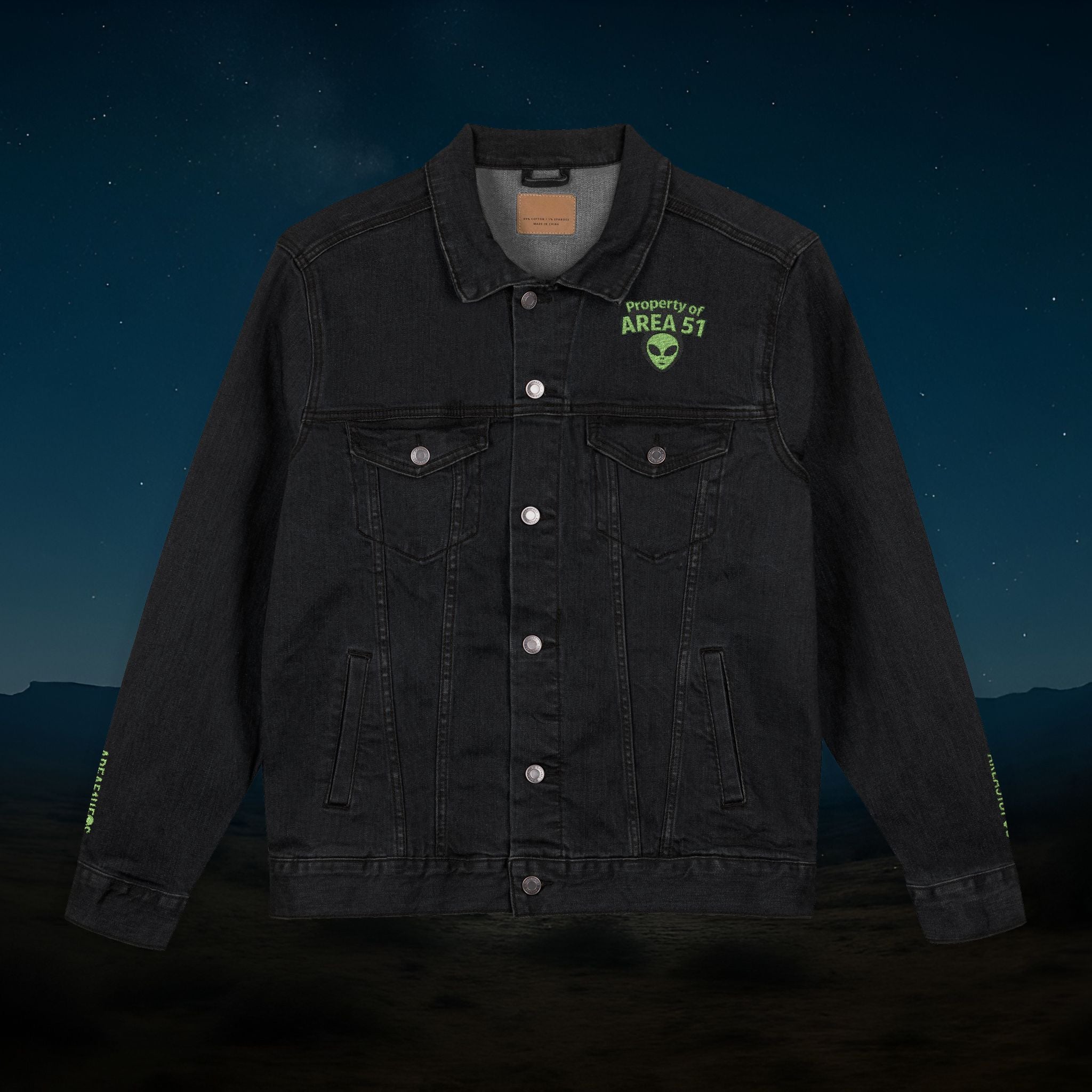 “Property of Area 51” Embroidered Denim Jacket – Alien Transmissions Edition