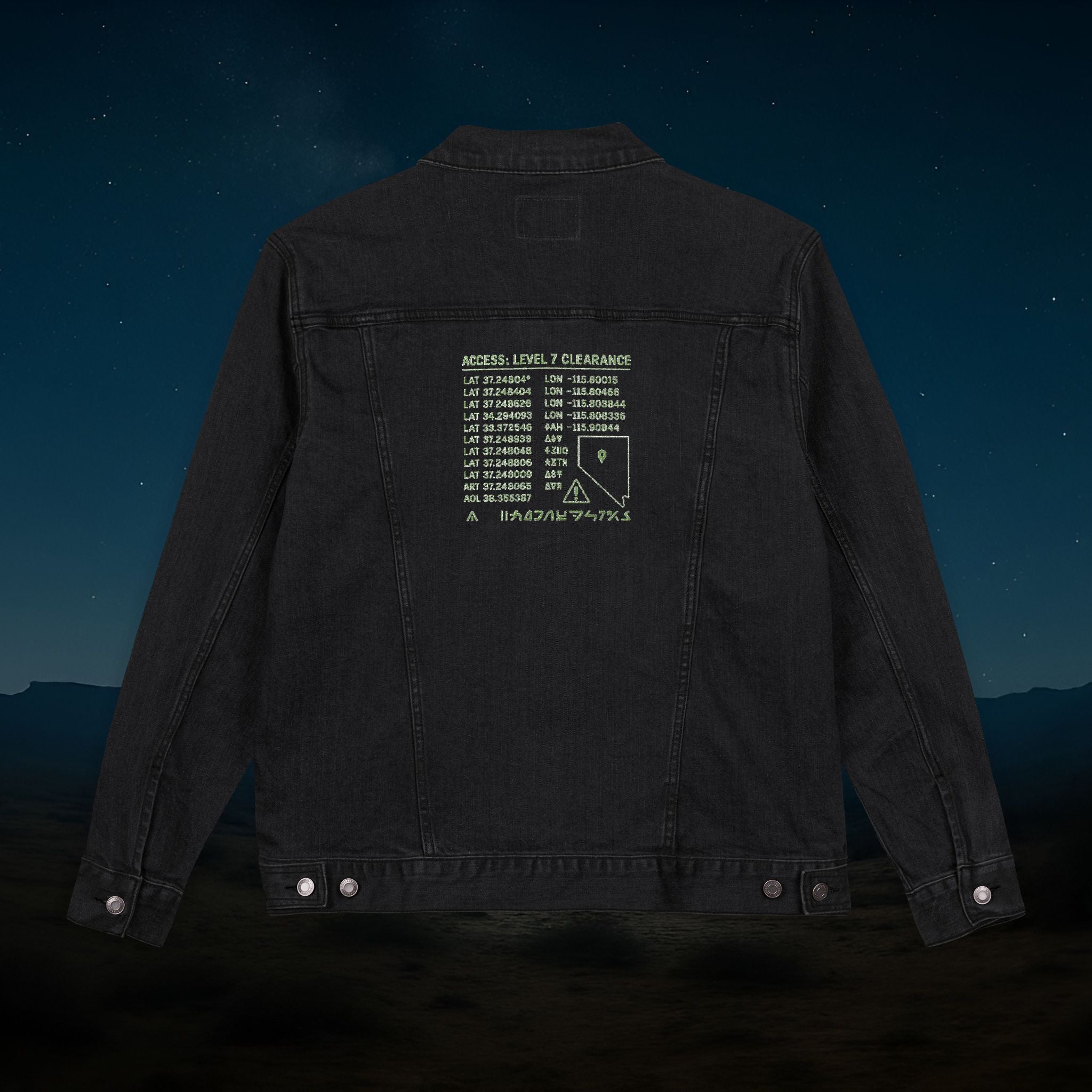 “Property of Area 51” Embroidered Denim Jacket – Alien Transmissions Edition