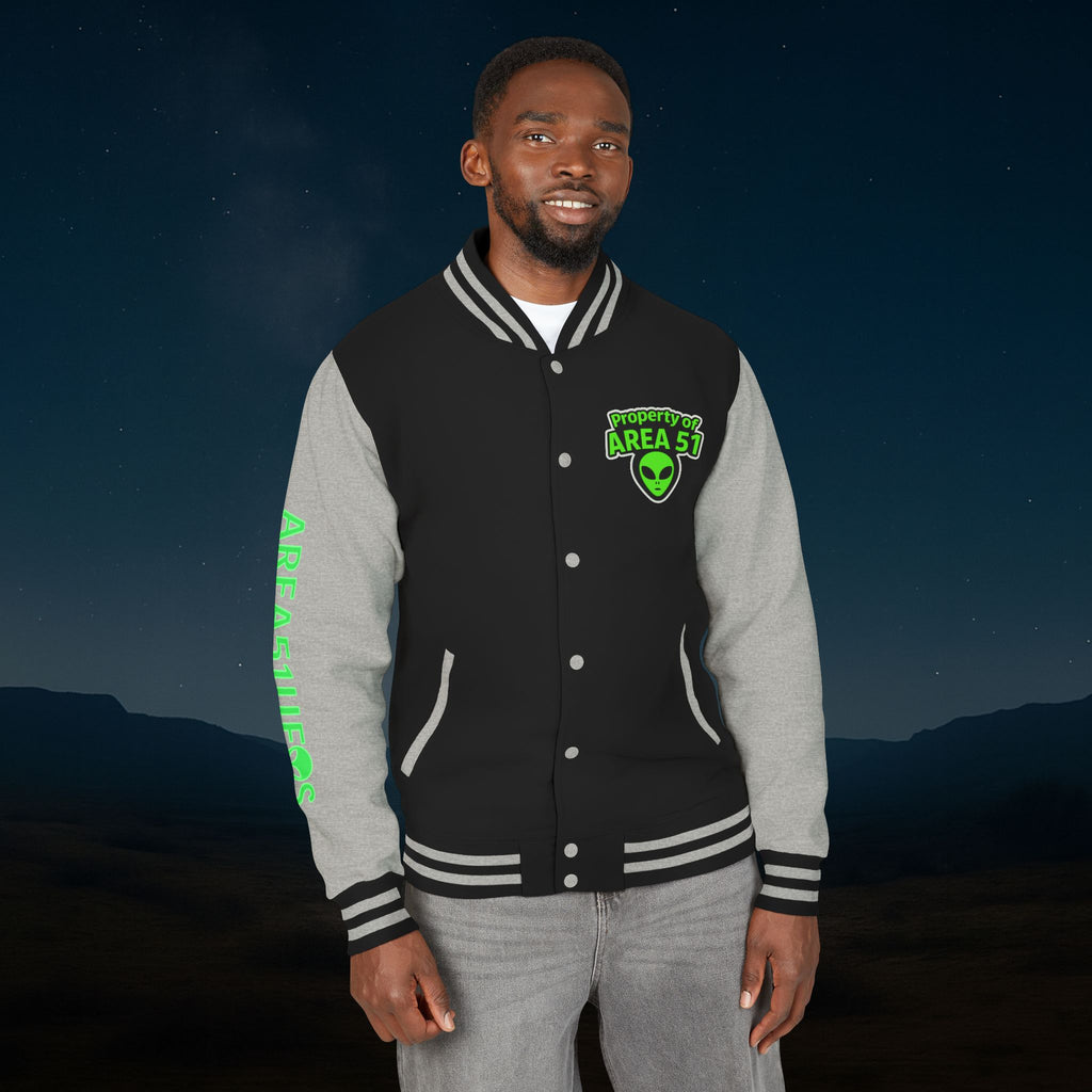 “Property of Area 51” Printed Letterman Jacket – Alien Transmissions Edition