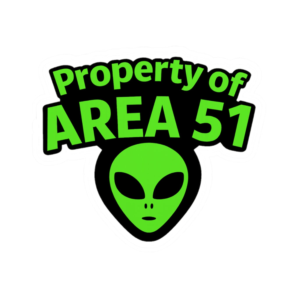 Green alien head with 'Property of Area 51' text on a white background