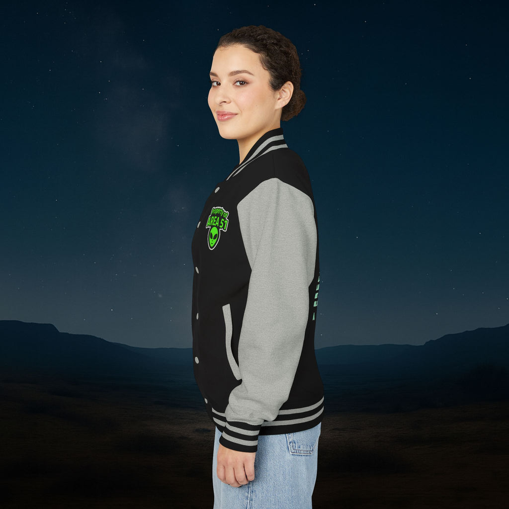 “Property of Area 51” Printed Letterman Jacket – Alien Transmissions Edition