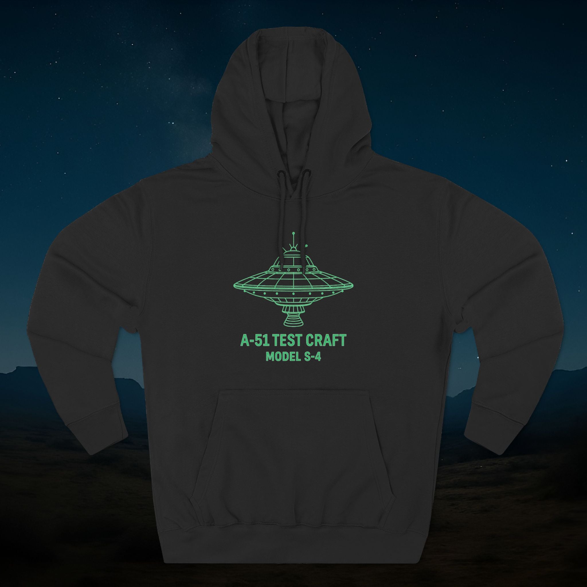 Area 51 “Model S-4 Test Craft” Neon Blueprint Hoodie – Level 7 Clearance Edition