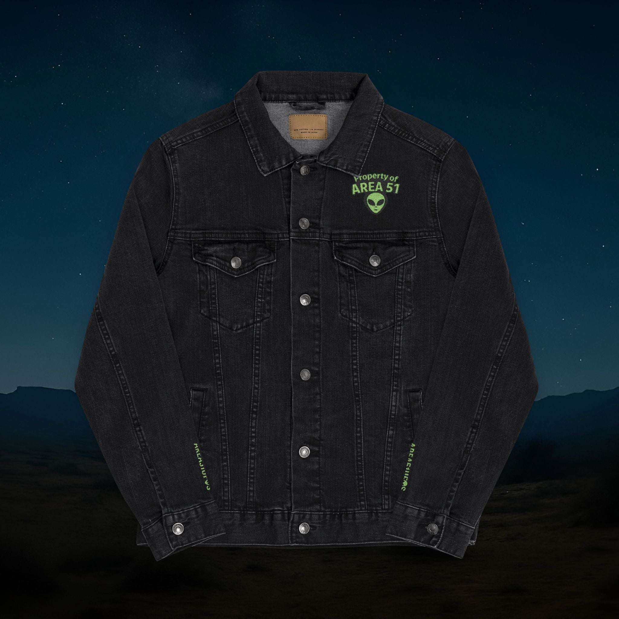 “Property of Area 51” Embroidered Denim Jacket – Alien Transmissions Edition