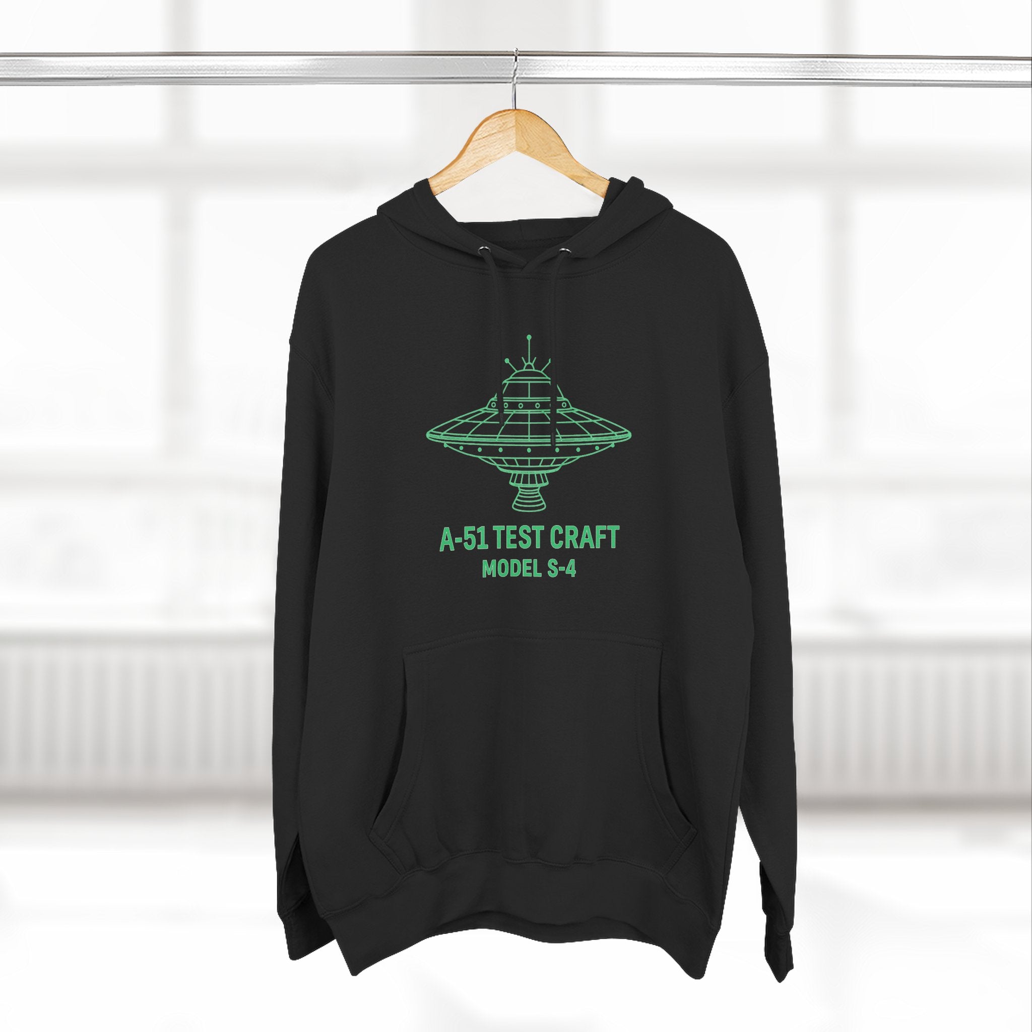 Area 51 “Model S-4 Test Craft” Neon Blueprint Hoodie – Level 7 Clearance Edition